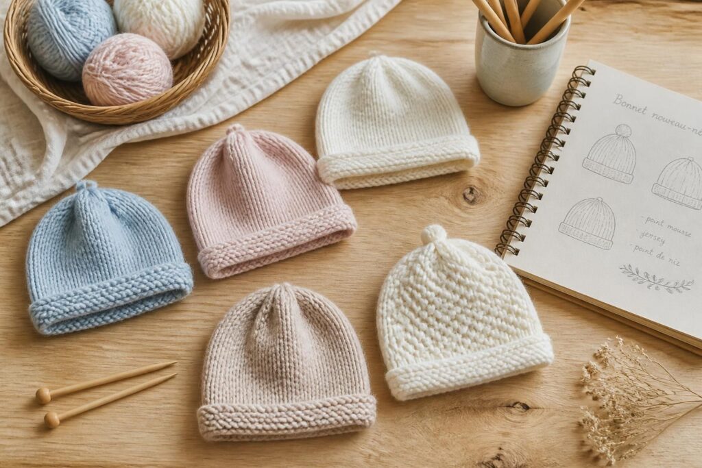 découvrez nos modèles faciles et nos astuces pratiques pour tricoter un bonnet pour nouveau-né, idéal pour débuter votre projet tricot en douceur.