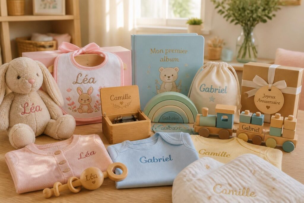 découvrez des idées de cadeaux personnalisés pour bébé, adaptés aux filles, garçons et anniversaires. trouvez le présent unique qui fera plaisir et marquera les souvenirs.