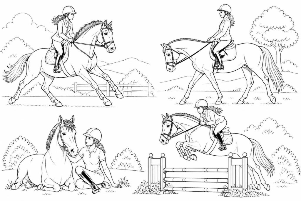 téléchargez gratuitement des coloriages de chevaux et cavalières en pdf pour enfants et amateurs. des dessins à imprimer facilement pour s'amuser et créer.