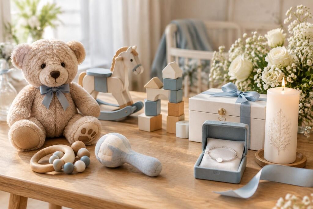 découvrez des idées de cadeaux de baptême pour garçon, adaptées à son âge et à ses goûts : jouets, souvenirs et présents personnalisés.