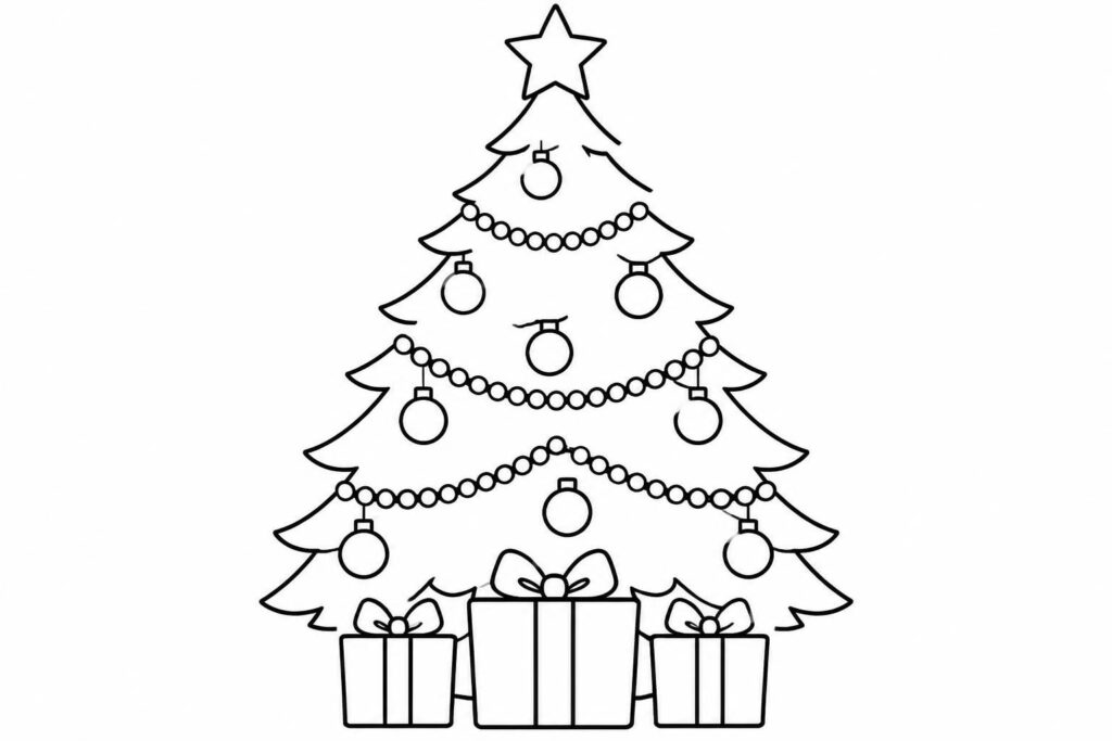 téléchargez un dessin de sapin de noël facile à colorier ou à imprimer, idéal pour les enfants et leurs activités créatives de fête.