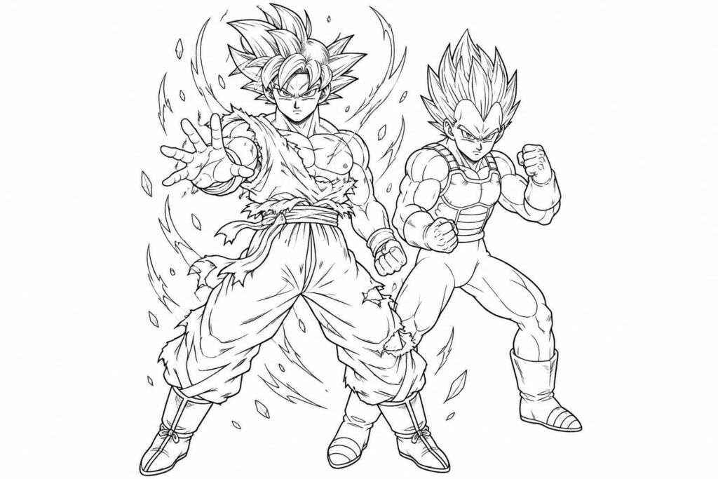 imprimez vos coloriages dbz avec goku, vegeta et goku en ultra instinct. des dessins à colorier pour tous les fans de dragon ball z !