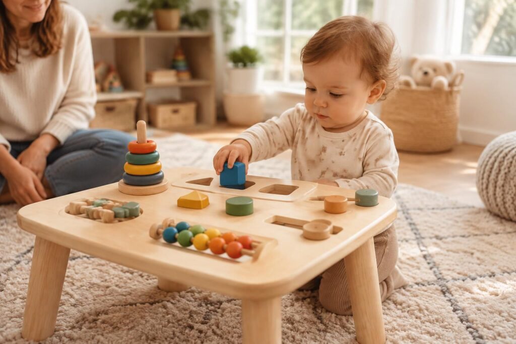 découvrez des idées et modèles de tables d’activités montessori pour bébé dès 1 an, afin de stimuler sa motricité, sa curiosité et son autonomie.